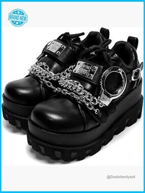 Goth Platform Chunky Ankle Boots Punk Metallic Thick Sole Y2K Lace-Up